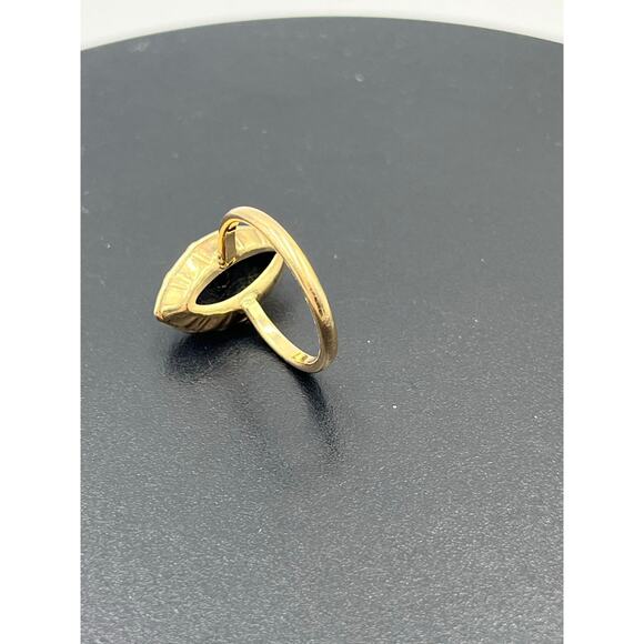 Vintage Designer Art Deco 10k Yellow Gold 3.5 grams Marquise Black Onyx Ring 6.5 - Picture 6 of 9